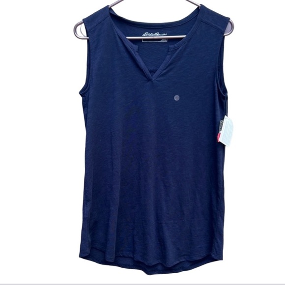 NWT Eddie Bauer Size Small Semi-Sheer Navy Wide Strap Tank Athletic Athleisure - Picture 1 of 15